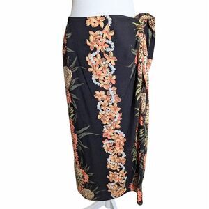 Hilo Hattie Original Hawaiian Black Coral Pineapple Floral Sarong Wrap Skirt L